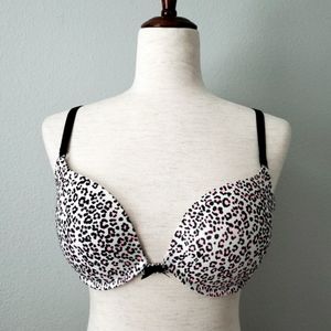 Victoria's Secret Convertible Push-Up Leopard Print Bra, Pink & Black, Size 34D